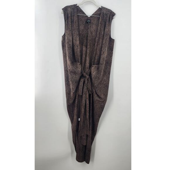 BLUZAT‎ Vest Viscose Snakeskin Wrap Cardigan Duster Tie Belt Brown Wrap DressXL - Picture 3 of 11